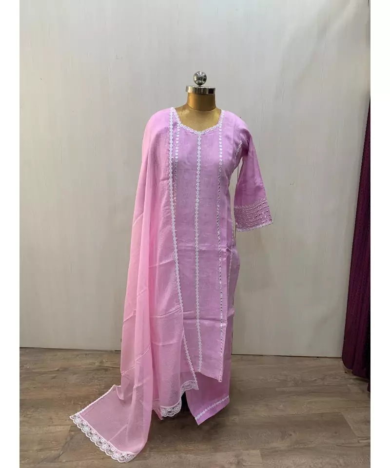 This fully stitched pure handloom  KURTA dupatta and palazzo