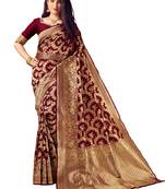 Maroon woven art silk saree with blouse