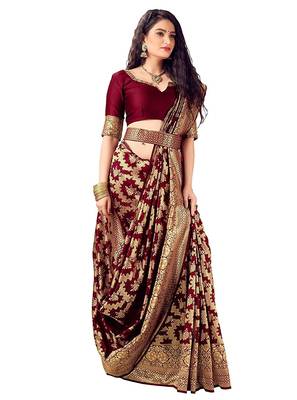 Maroon woven art silk saree with blouse 2