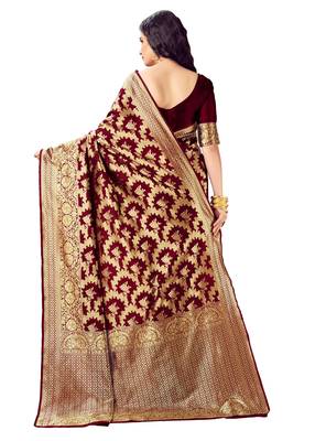 Maroon woven art silk saree with blouse 3