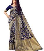 Navy blue woven art silk saree with blouse
