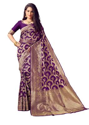 Purple woven art silk saree with blouse 1