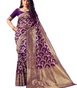 Purple woven art silk saree with blouse