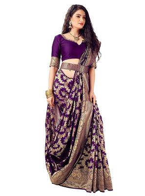 Purple woven art silk saree with blouse 2