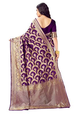 Purple woven art silk saree with blouse 3