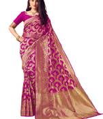 Pink woven art silk saree with blouse