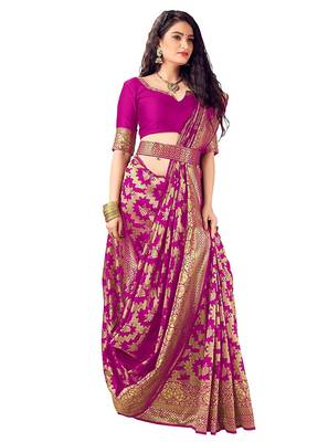 Pink woven art silk saree with blouse 2