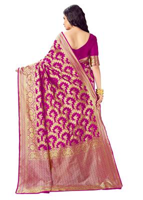 Pink woven art silk saree with blouse 3