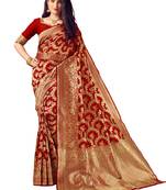 Red woven art silk saree with blouse