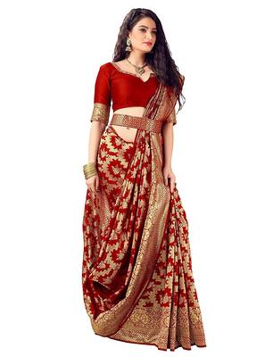 Red woven art silk saree with blouse 2