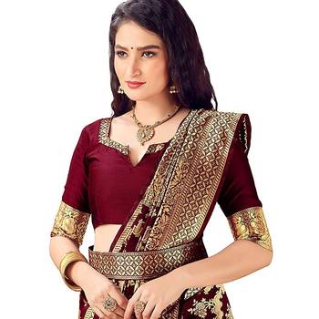 Maroon woven art silk saree with blouse 4