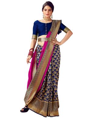 Pink woven art silk saree with blouse 1