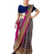 Pink woven art silk saree with blouse