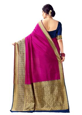 Pink woven art silk saree with blouse 4