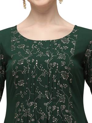 FIORRA Green Floral Printed Poly Crepe A-line kurti 4