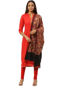 Anekaant Black & Multi Botanical Embroidered Acrowool Shawl