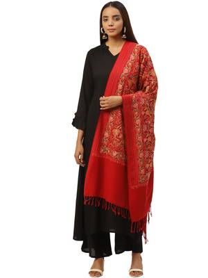 Anekaant Red & Multi Floral Embroidered Acrowool Shawl 1