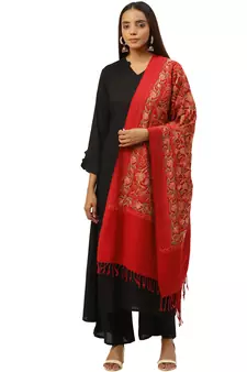 Anekaant Red & Multi Floral Embroidered Acrowool Shawl
