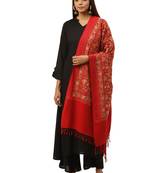 Anekaant Red & Multi Floral Embroidered Acrowool Shawl