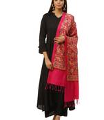 Anekaant Fuschia Pink & Multi Floral Embroidered Acrowool Shawl