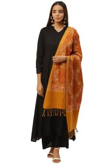 Mustard & Multi Floral Embroidered Acrowool Shawl