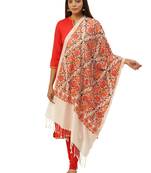 Anekaant White & Multi Floral Embroidered Acrowool Shawl