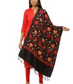 Anekaant Black & Multi Botanical Embroidered Acrowool Shawl