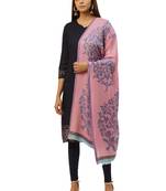 Anekaant Pink & Blue Woven Jacquard Paisley Pure Wool Shawl