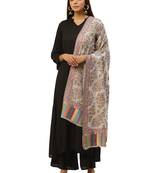 Anekaant White & Multi Woven Floral Pure Wool Shawl