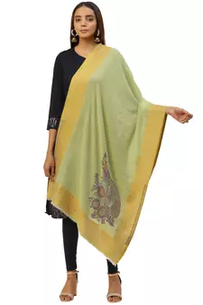 Anekaant Pastel Green & Multi Woven Paisley Pure Wool Shawl