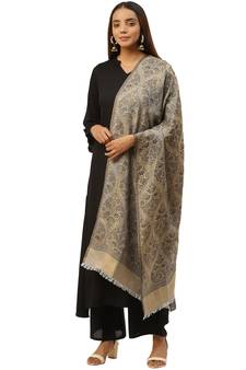 Anekaant Dark Grey & Gold Woven Paisley Pure Modal Shawl