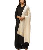 Anekaant Cream & White Woven Paisley Pure Modal Shawl
