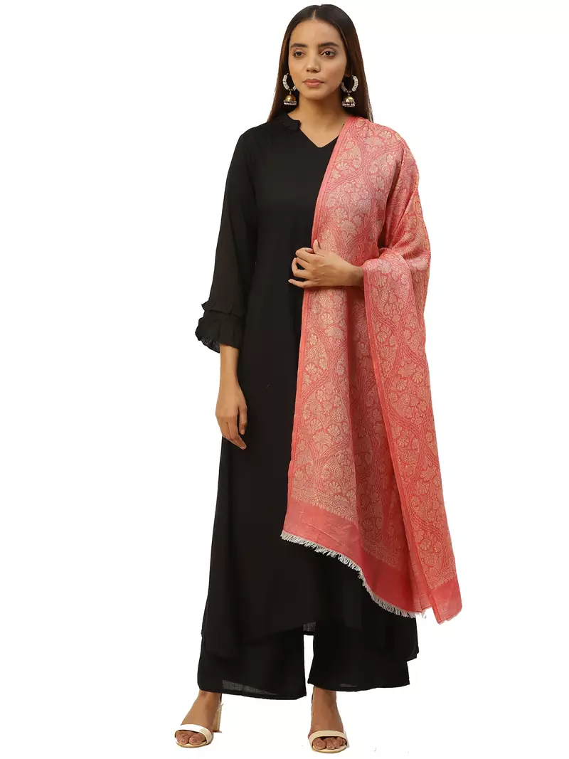 Anekaant Red & Gold Woven Paisley Pure Modal Shawl
