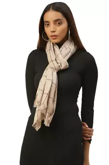 Anekaant Beige & Brown Woven Checkered Acrowool Stole