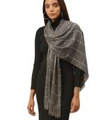 Anekaant Dark Grey & White Woven Checkered Acrowool Stole