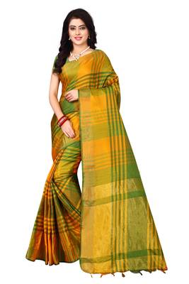 Green plain art silk saree with blouse 1