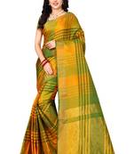 Green plain art silk saree with blouse