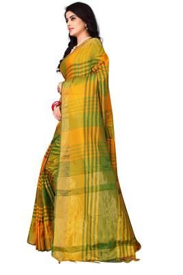 Green plain art silk saree with blouse 3