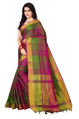 Multi plain art silk saree with blouse 1