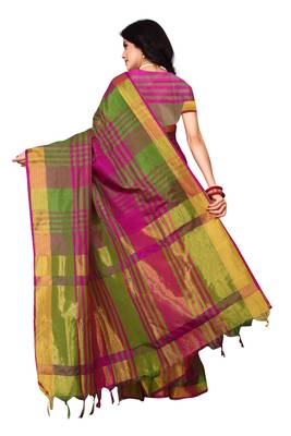 Multi plain art silk saree with blouse 2