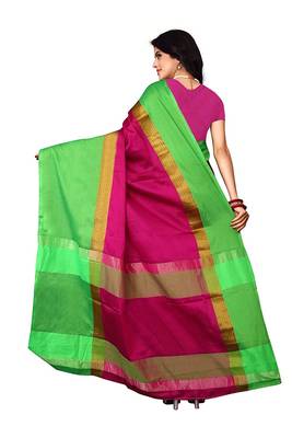 Green plain art silk saree with blouse 2