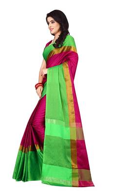 Green plain art silk saree with blouse 1