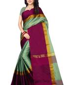 Green plain art silk saree with blouse