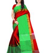 Red plain art silk saree with blouse