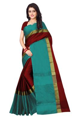 Maroon plain art silk saree with blouse 1
