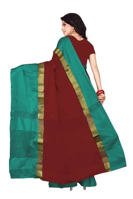 Maroon plain art silk saree with blouse 2