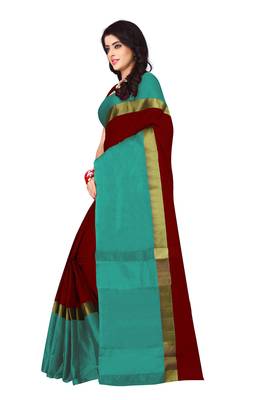 Maroon plain art silk saree with blouse 3