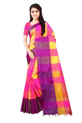 Pink plain art silk saree with blouse 1