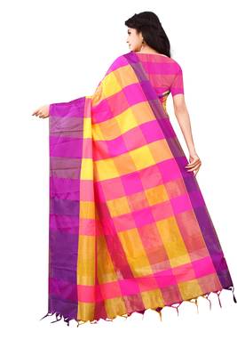 Pink plain art silk saree with blouse 2