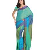 Blue plain art silk saree with blouse